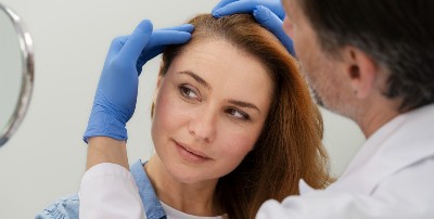 Una mujer recibiendo un tratamiento capilar no quirúrgico en el Instituto Médico Viator